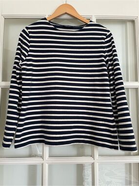 Saint James L'Atelier navy blue white striped breton thick long sleeve t-shirt